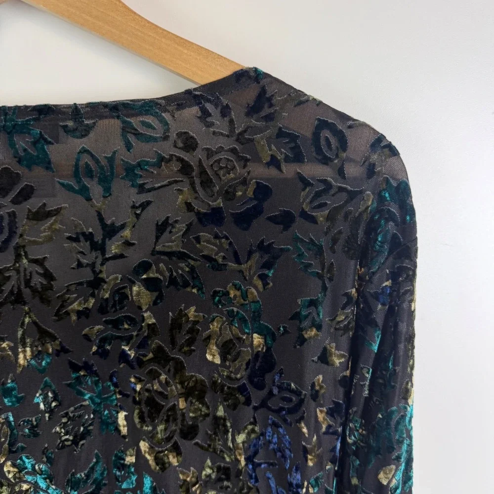 Coldwater Creek Velvet Burnout Floral Blouse Size‎ 1X Whimsigoth Artsy Sheer - Picture 4 of 9